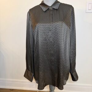 Lafayette 148 New York silk Black and Gray Patterned Blouse, XXL
